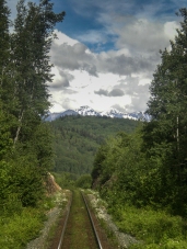 The view looking back from the train travelling between Prince George and Prince Rupert